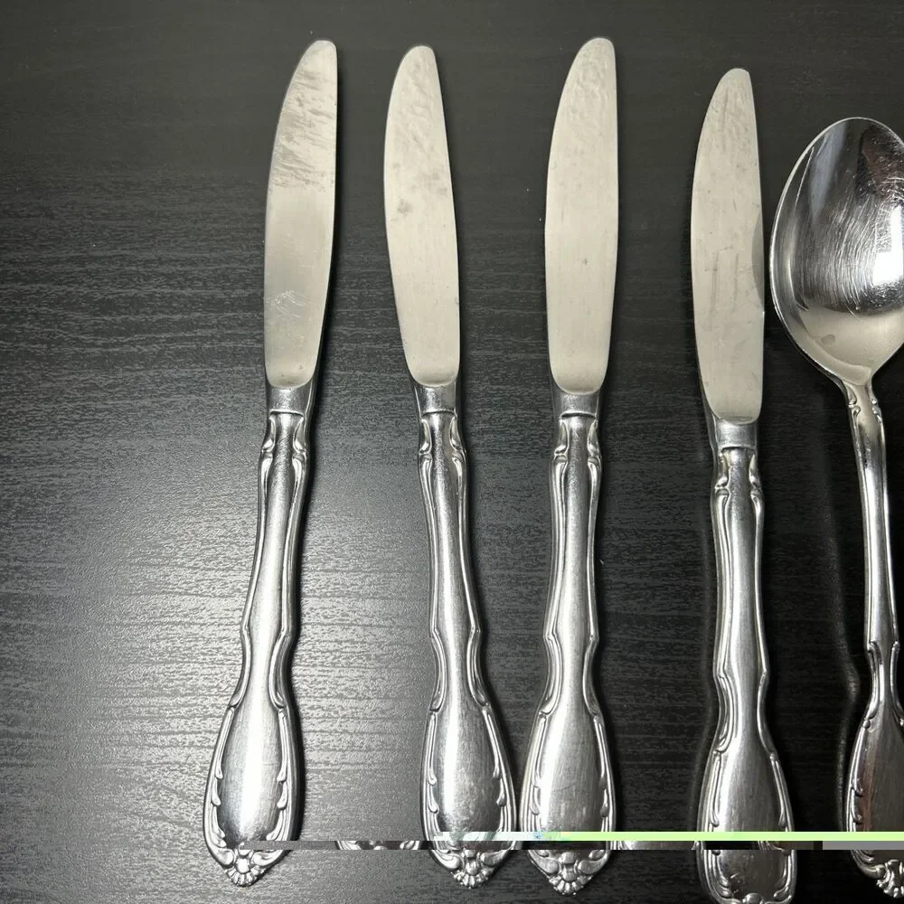 12 Pc Noritake Serenade 18/8 SS, Serving Spoon/fork, Long Sp, Knives, Tbsp, B Kn